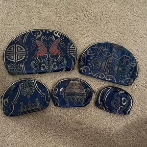 Set of 5 Blue Patterned Pouches
